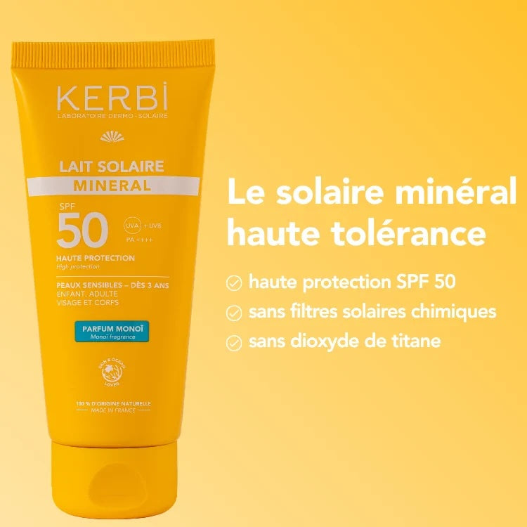 Lait Solaire Minéral SPF50 – Parfum Monoï
